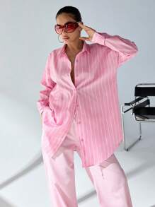 CasuGlow WOMAN BLUE AND WHITE LINED POPLIN BLOUSE - Pink - View 6