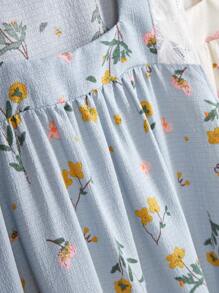 CottageSlumber 3 Pieces Set: Square Neck Contrast Lace Floral Print Nightgown Babydoll PerfectSummer