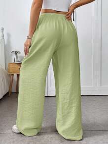 SHEIN EZwear 浅绿松石色女式梭织长裤，夏季时尚 - 青檸色 - 查看 2