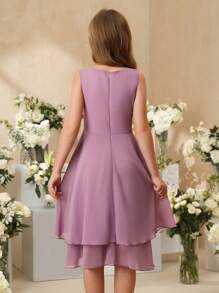 SHEIN Girls' Elegant Lilac Sleeveless Midi Dress, Suitable For Party, Holiday, Formal Occasions, Flower Girl Dress, Birthday Performance And More