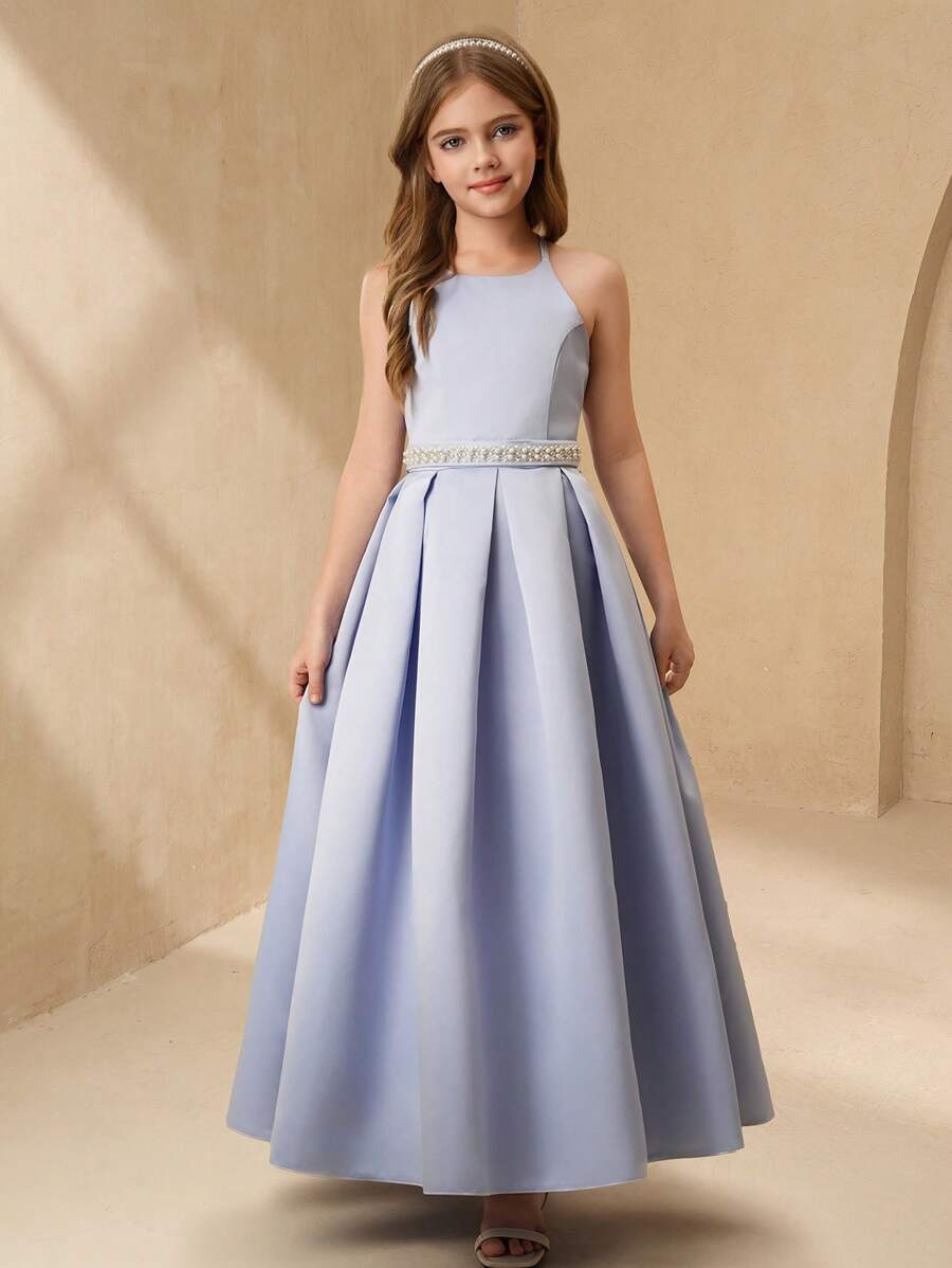 SHEIN 女童高端奢华小众钢琴小提琴表演服生日主持人朗诵指挥服 - 灰色 - 查看 1