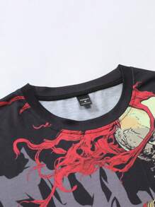 Manfinity EMRG Men's Black Polyester Short Sleeve Round Neck T-Shirt And Shorts Set With Skeleton Graphic Print - Black - View 4
