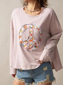 Bohemela Camiseta holgada de cuello redondo de punto de unicolor, de manga larga, apropiada para vacaciones para mujeres - Multicolor - Ver 6