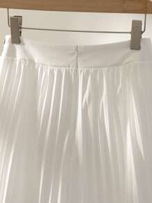 Franclia Elegant Pleated A-Line Color Block Scarf Print Long Skirt, Fashion Women Skirt For Spring/Summer - White - View 3