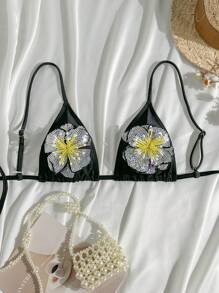 SHEIN Swim Top bikini da donna alla moda e sexy con collo alto, abbigliamento da spiaggia