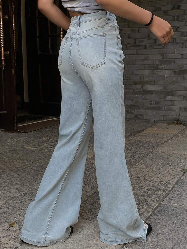 Women's Distressed Wash Flare Leg Casual Jeans, Summer Western Cowgirl Style