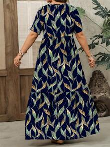 EMERY ROSE Plus Size Women Summer  Casual V-Neck  Short Sleeve Simple Floral Print Long Dress,Vacation Outfits Women,Simple And Fashionable For Everyday Wear - Multicolor - View 2