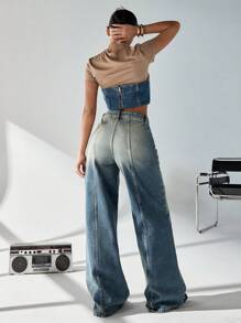SHEIN Cottnline High Rise Light Blue Women Jeans, Fashionable For Summer - Light Wash - View 2