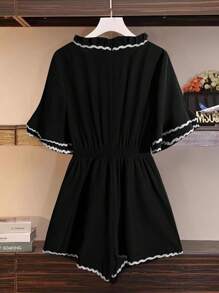 Breezaya 春夏时尚休闲荷叶边双层袖女式连体裤 - 黑色 - 查看 2