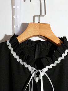 Breezaya 春夏时尚休闲荷叶边双层袖女式连体裤 - 黑色 - 查看 5