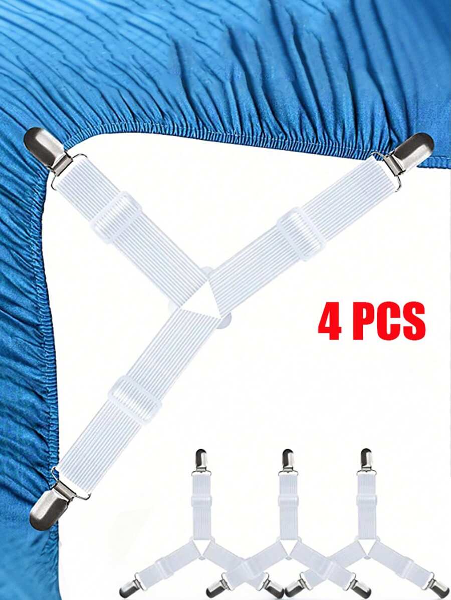 4pcs Bed Sheet Holder Strap, White Fitted Sheet Strap For Bedroom