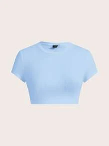 SHEIN EZwear 3 件套女士休闲简约黑色、浅蓝色、白色 T 恤，适合夏季 - 彩色 - 查看 4