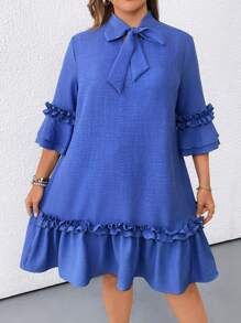 SHEIN Clasi Abito casual da donna oversize con maniche a 3/4, decorato con fiocco e rifiniture arricciate 3D