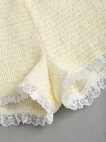 Sweetra Quần short thường ngày xếp ly mini thắt nơ eo thấp phong cách ballet Mỹ cổ điển - Màu vàng - Xem 3
