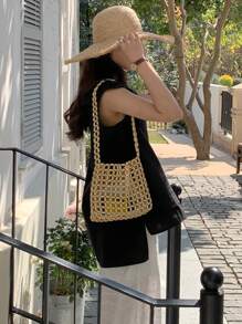 FRIFUL Áo kiểu nữ màu đen dáng rộng không tay, cổ Peter Pan thêu họa tiết, phong cách nghỉ dưỡng, thích hợp mặc đi nghỉ mát mùa hè. - màu đen - Xem 6