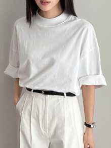 Dazy-Less Losse, casual, minimalistische T-shirt met korte mouwen voor vrouwen in Old Money-stijl, casual, oversized T-shirt voor vrouwen
