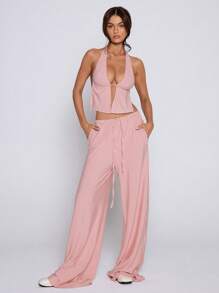 MUSERA Halterneck Tie Back Longline Bralette Striped Top Only Spring Summer Cute Vacation Fall - Multicolor - View 1