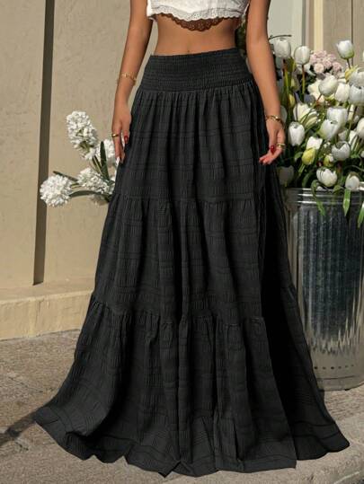 SHEIN EZwear Plus Size Casual Solid Color Textured Skirt