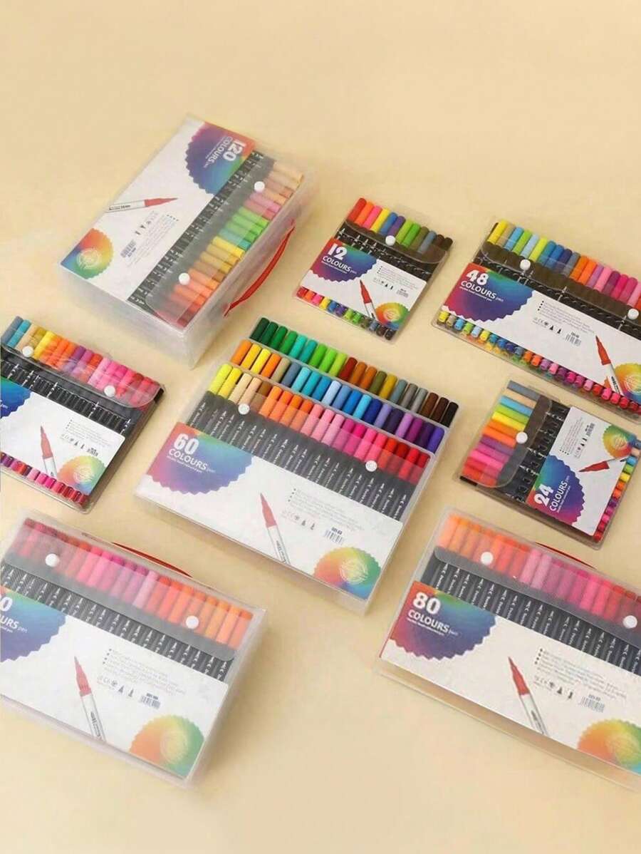 Bút đánh dấu đầu kép 12/24/36/48/60/80/100/120 màu, bút đánh dấu nghệ thuật đầu kép mịn và mềm cho người lớn trẻ em tô màu viết tay viết nhật ký kế hoạch thư pháp vẽ nghệ thuật thủ công trường học cung cấp trở lại trường học - Nhiều màu - Xem 1