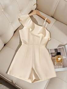 Franclia Women's Elegant Ruffle Trim Button Decor Jumpsuit For Summer - Apricot - View 2