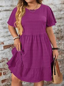 SHEIN CURVE+ 大码红色娃娃印花连衣裙，适合情人节和度假，春夏季