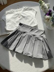 Comfortcana Knitted Cute Athletic Pleated Skirt