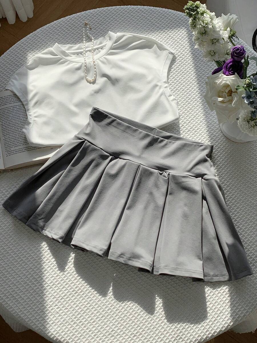 Comfortcana Knitted Cute Athletic Pleated Skirt