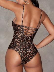 Shapewave Women's Leopard Pattern Sexy Wireless Zipper Front One-Piece Shapewear For Summer Beach Vacation - Multicolor - View 5