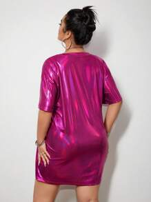 SHEIN ICON 加大码 Y2K Ultra 加大码偏光涂层 T 恤连衣裙 - 玫紅色 - 查看 2