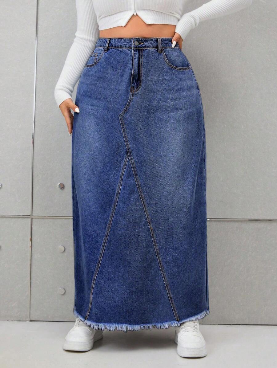 SHEIN ICON 大尺碼女款直筒牛仔裙