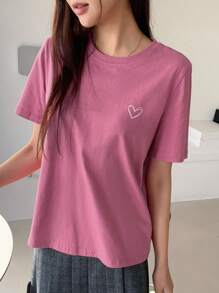 DAZY Women's Heart Printed Short Sleeve T-Shirt - Hot Pink - View 8