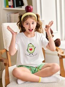 Pijamas de verano lindos con estampado de aguacate para niñas mayores, estilo Ins