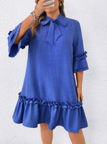 SHEIN Clasi Abito casual da donna oversize con maniche a 3/4, decorato con fiocco e rifiniture arricciate 3D