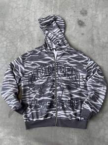 Manfinity EMRG Men's Zebra Stripe Letter Print Hoodie Sweatshirt - Grey - View 4