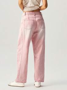 Bohemela Women's Casual Pink Denim Long Pants With Zipper Detail And Distressed Design - Red - View 2