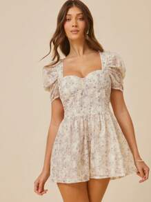 L'Amorae Kombinezon z bufiastymi rękawami, kwiatowym nadrukiem i haftem, stroje na brunch dla kobiet, dzień matki - Wielokolorowe - Zobacz 5