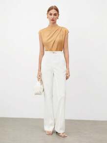 BizChic 2025 年夏季新款女士圆领肩部褶皱袖上衣，休闲商务优雅沙滩装，适合婚礼宾客、乡村音乐节、早午餐、机场、170 年代斯德哥尔摩风格美国独立日