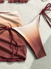 Soleia Bohemian  ,Boho, Romantic Floral ,Vacation, Floral  3pcs Women Tie-Dye & Red Color Reversible Bikini Set, Ladies Swimsuit, Women Holiday Swimwear, Sexy Beachwear For Easter, Vacation, Bohemian, Western Style, Music Festival, Country Style, Beach, Gradient Color, Sexy,Party - Multicolor - View 3