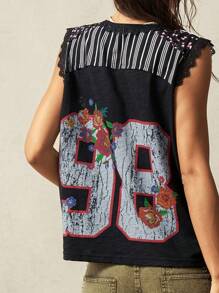 Bohemela Top gráfica tipo tanque de estilo vintage estadounidense casual de verano para mujer, con estampado numérico de punto