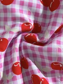 SHEIN Countryside Style Cherry Print Cute Bikini Set, Swimming, Holiday, Beach Party Bikini Set - Pink - View 3