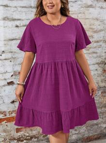 SHEIN CURVE+ 大码红色娃娃印花连衣裙，适合情人节和度假，春夏季