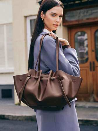 SHECARRY Large Capacity Women Solid Color Shoulder Bag For Commuting, Bag For Women Elegant, Luxury, New Arrival Tote Bags For Woman