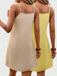 SHEIN LUNE 2 件套女士休闲纯色无袖背心和迷你连衣裙套装，春夏日常穿着 - 彩色 - 查看 2