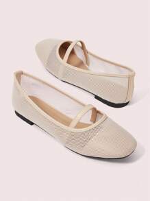 CUCCOO DOLLMOD Bailarinas con lazo decorativo y suela suave tipo francesas, mocasines de serraje con punta cuadrada para mujer - Albaricoque - Ver 9