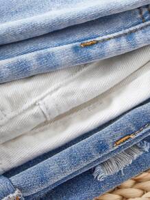 SHEIN 3 Packs Baby Girl 2025 New Denim Shorts, Navy, Light Blue, White, Spring And Summer Casual Vacation - Multicolor - View 3