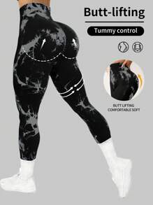 Easithlete 时尚扎染高腰无缝紧身瑜伽裤女款 - 彩色 - 查看 1