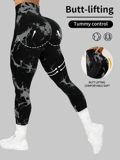 Easithlete 时尚扎染高腰无缝紧身瑜伽裤女款