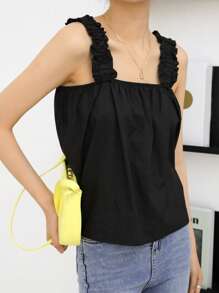 DAZY 纯色荷叶边吊带吊带上衣 夏季娃娃装上衣