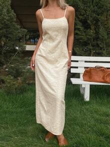 Livesso Robe longue femme unicolore sans manches, à la mode pour l'été, robe casual pour femme - Blanc - Voir 8