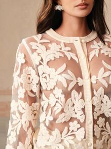 Anewsta Elegant Women's Embroidered Cardigan, Suitable For Spring, Festival, Holiday, Vacation - Apricot - View 5